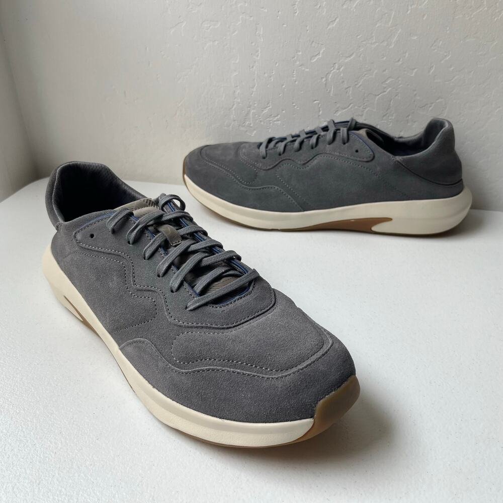 Olukai Koheo Leather Sneakers Men's 13 Gray Lace-Up Drop Heel Minimalist NEW